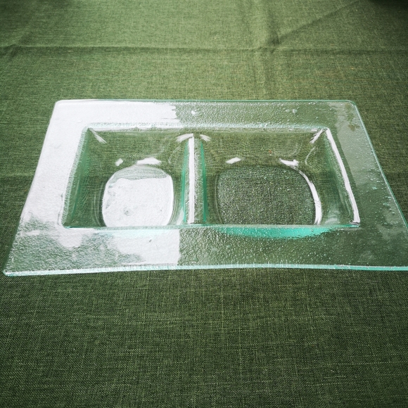 Rectangular Clear Pebble Art Textured Glass Divided Serving Tray / Dish 8"×12" - Picture 2 of 9